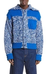 Kenzo Fisherman Logo-appliquéd Panelled Mouliné-cotton Cardigan In Midnight Blue