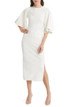 Ted Baker Lounia Fluted Sleeve Bodycon Midi Dress In White