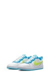 Nike Kids' Court Borough Low 2 Sneaker In White/ Baltic Blue/ Volt