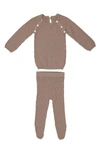 Maniere Manière Diamond Stitch Cotton Long Sleeve Top & Footed Pants Set In Beige