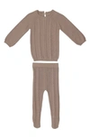 Maniere Manière Diamond Stitch Cotton Long Sleeve Top & Footed Pants Set In Sand
