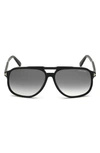 Tom Ford 62mm Gradient Oversize Navigator Sunglasses In Shiny Black / Gradient Smoke