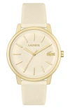 Lacoste Men's L 12.12 Gold-tone Silicone Strap Watch 42mm In Ivory