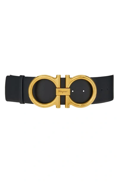 Ferragamo Donna Gancini Leather Belt In Black