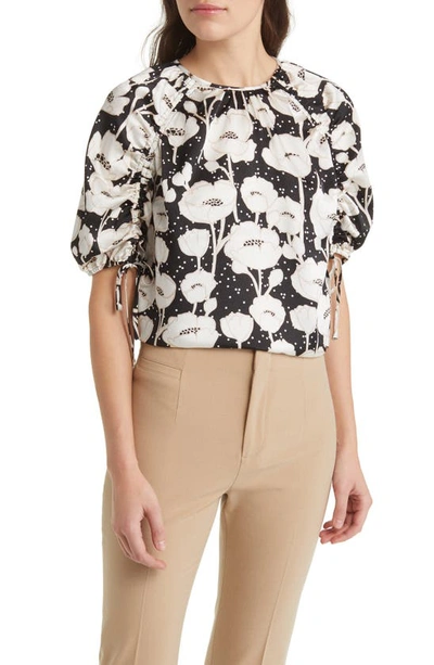 Ted Baker Luciani Floral Print Puff Sleeve Blouse In Black