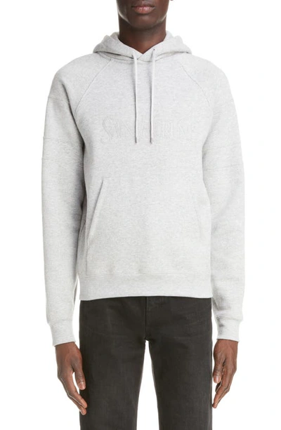 Saint Laurent Embroidered-logo Cotton Hoodie In Grey
