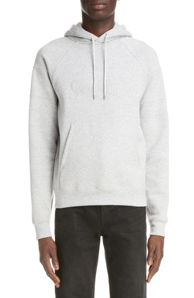 Saint Laurent Embroidered-logo Cotton Hoodie In Melange Grey