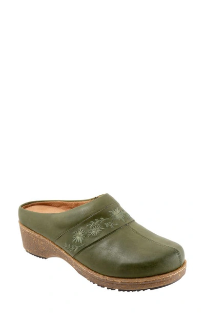 Softwalk Aurora 3.0 Embroidered Floral Clog In Dark Olive