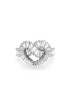 Swarovski Matrix Motif Ring Heart Woven Rhodium Shiny White In Metallic