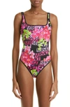 VERSACE ORCHID PRINT REVERSIBLE ONE-PIECE SWIMSUIT