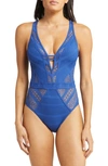 Becca Colorplay Lace One-piece Swimsuit In Deep Water