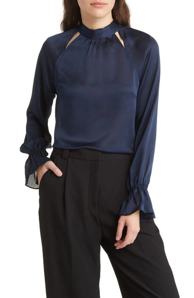 Ted Baker Joanha Mock Neck Cutout Blouse In Dark Blue