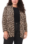 Vince Camuto Long Sleeve Leopard Open Front Cardigan In Rich Black