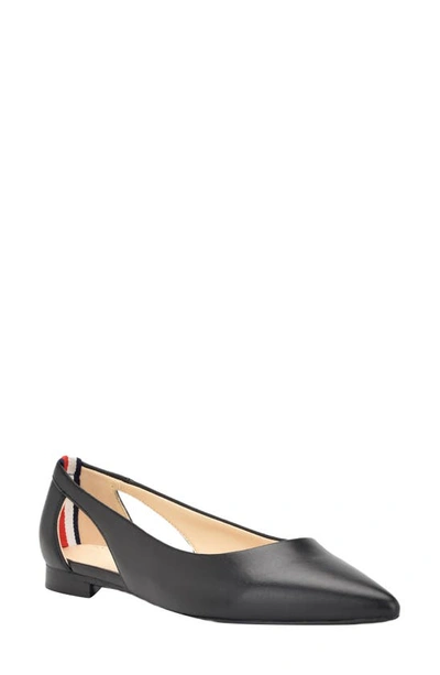 Tommy Hilfiger Velahi Pointed Toe Flat In Dark Blue- Faux Patent Leather- Pu