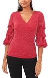 CHAUS SURPLICE V-NECK LANTERN SLEEVE BLOUSE