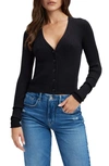 Good American Cropped Ribbed Cotton-blend Cardigan In Black