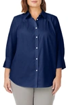 Foxcroft Sandra Cotton Blend Button-up Shirt In Navy