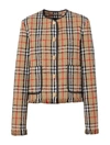 BURBERRY COLLARLESS JACKET IN BOUCLÉ FABRIC WITH VINTAGE CHECK MOTIF
