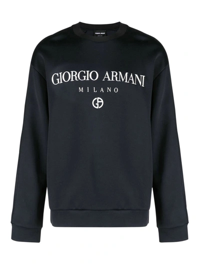 Giorgio Armani Logo-print Raglan Sweatshirt In Blue