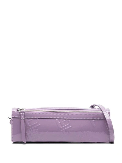 BY FAR KARO LILAC PATENT SHOULDER BAG WITH EMBOSSED LOGO ALL-OVER IN LEATHER WOMAN