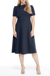 Maggy London Short Sleeve Necktie Midi Dress In Twilight Navy