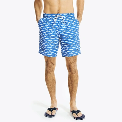 Nautica Mens 8" Sustainably Crafted Shark Print Swim In Blue