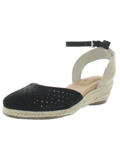 Me Too Norina 8 Womens Perforated Ankle Strap Wedge Sandals In Black