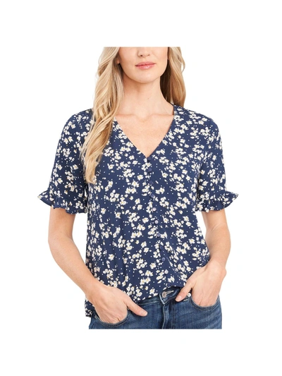 Cece Womens Floral Ruffled Button-down Top In Multi