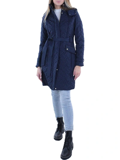 Cole Haan Womens Quilted Tie Belt Trench Coat In Blue ModeSens