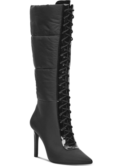 Inc Siggle Womens Patent Puffer Knee-high Boots In Black
