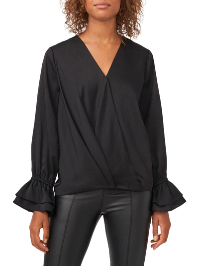 Vince Camuto Womens Satin Wrap Front Blouse In Black