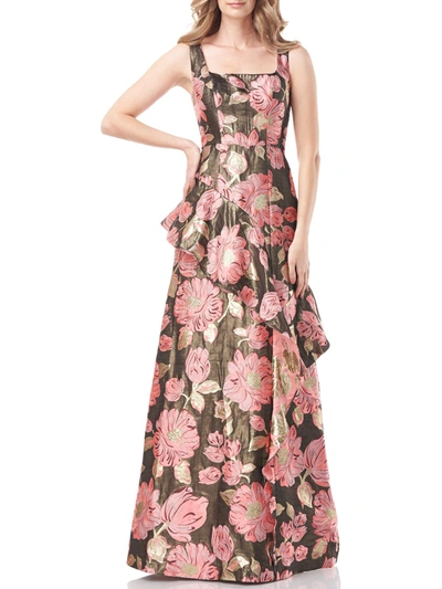 Kay Unger Belle Womens Metallic Floral Evening Dress In Multi