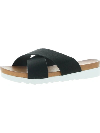 Seven7 Jade Womens Faux Leather Flat Slide Sandals In Black