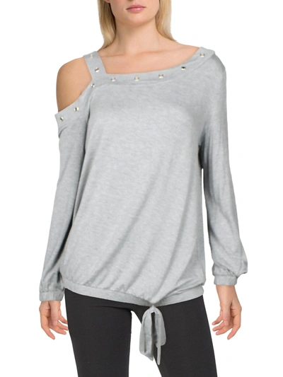 Single Thread Womens Grommet Cold Shoulder Pullover Top In Grey