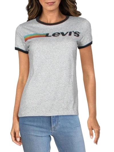 Levi's Juniors Perfect Ringer Womens Cotton Graphic T-shirt In Grey