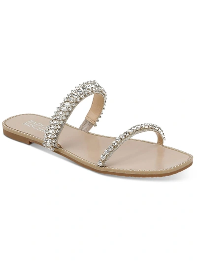 Badgley Mischka Women's Thina Rhinestone Strap Flat Sandals In Platinum Textile