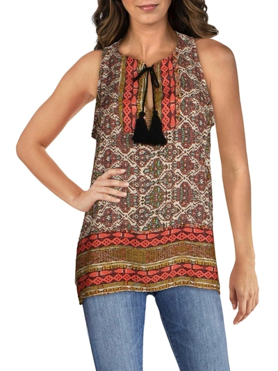 Red Haute Womens Printed Boho Peasant Top In Multi