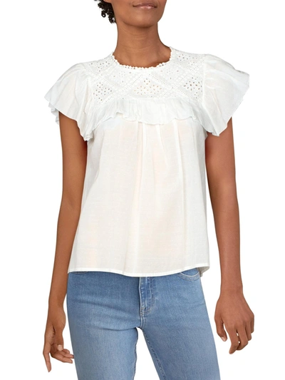 Lini Cecilia Womens Ruffled Eyelet Top In White