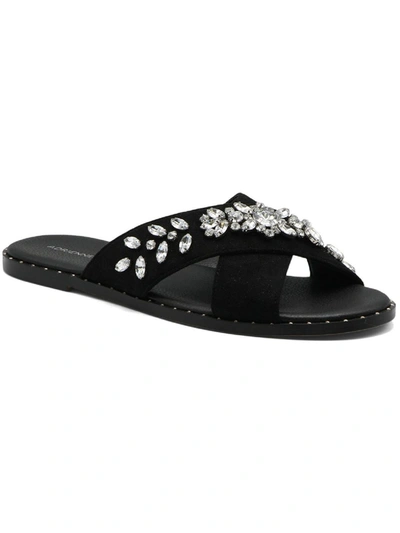 Adrienne Vittadini Faken Womens Embellished Slip On Flat Sandals In Black