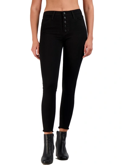 Just Black Womens Button Fly Frayed Hem Skinny Jeans In Black