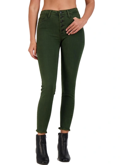 Just Black Womens Button Fly Frayed Hem Skinny Jeans In Green