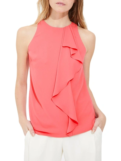 Halston Heritage Womens Ruffled Round Neck Tank Top In Pink
