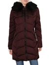 Tahari Gwen Womens Faux Fur Trim Midi Down Coat In Red
