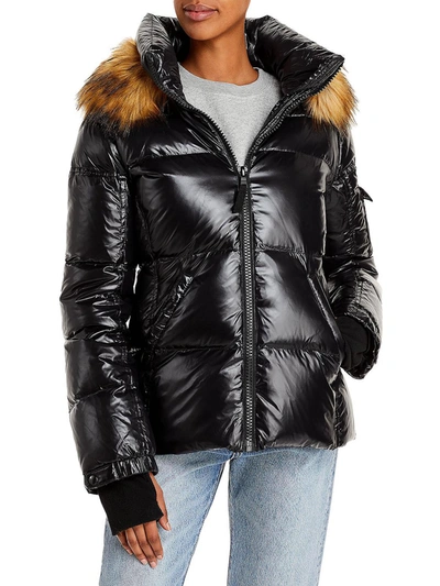 Aqua Allie Womens Faux Fur Trim Hooded Puffer Coat In Multi