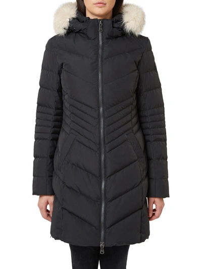 Pajar Queen Womens Faux Fur Trim Quilted Down Coat In Black