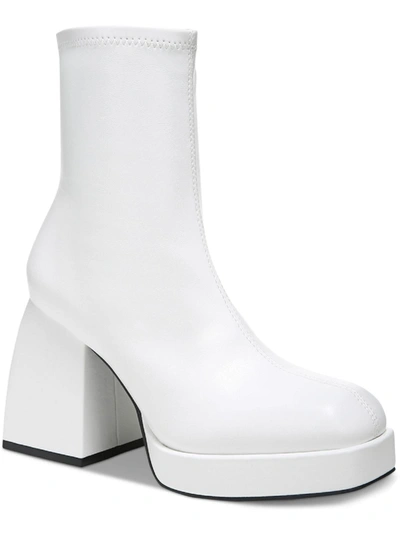 Bar Iii Narita Womens Faux Leather Block Heel Ankle Boots In White