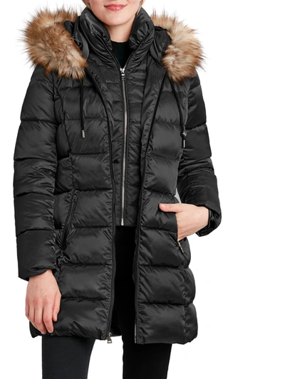 Laundry By Shelli Segal Womens Satin Cold Weather Puffer Jacket In Black