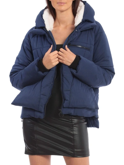 Avec Les Filles Womens Cold Weather Warm Puffer Jacket In Blue
