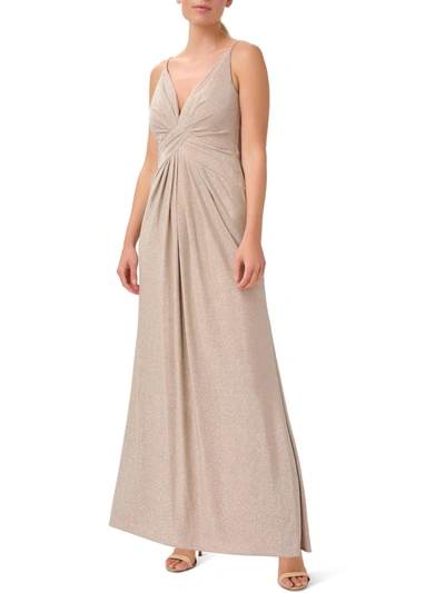 Adrianna Papell Womens Metallic Maxi Evening Dress In Beige