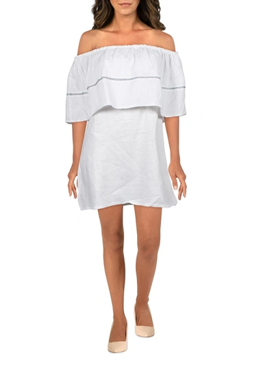 Sancia Riviera Womens Linen Off The Shoulder Shift Dress In White